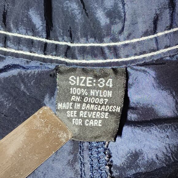 Vtg Pirate Board Shorts sz 34 Men Satin Navy Blue Nylon 90s Y2K Swim Trunks 9" - Picture 4 of 11